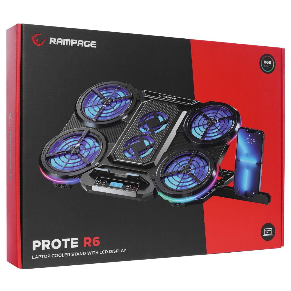 PROTE R6 RGB Işıklı 6 Fanlı Telefon Tutuculu Notebook Soğutucu Stand - Rampage
