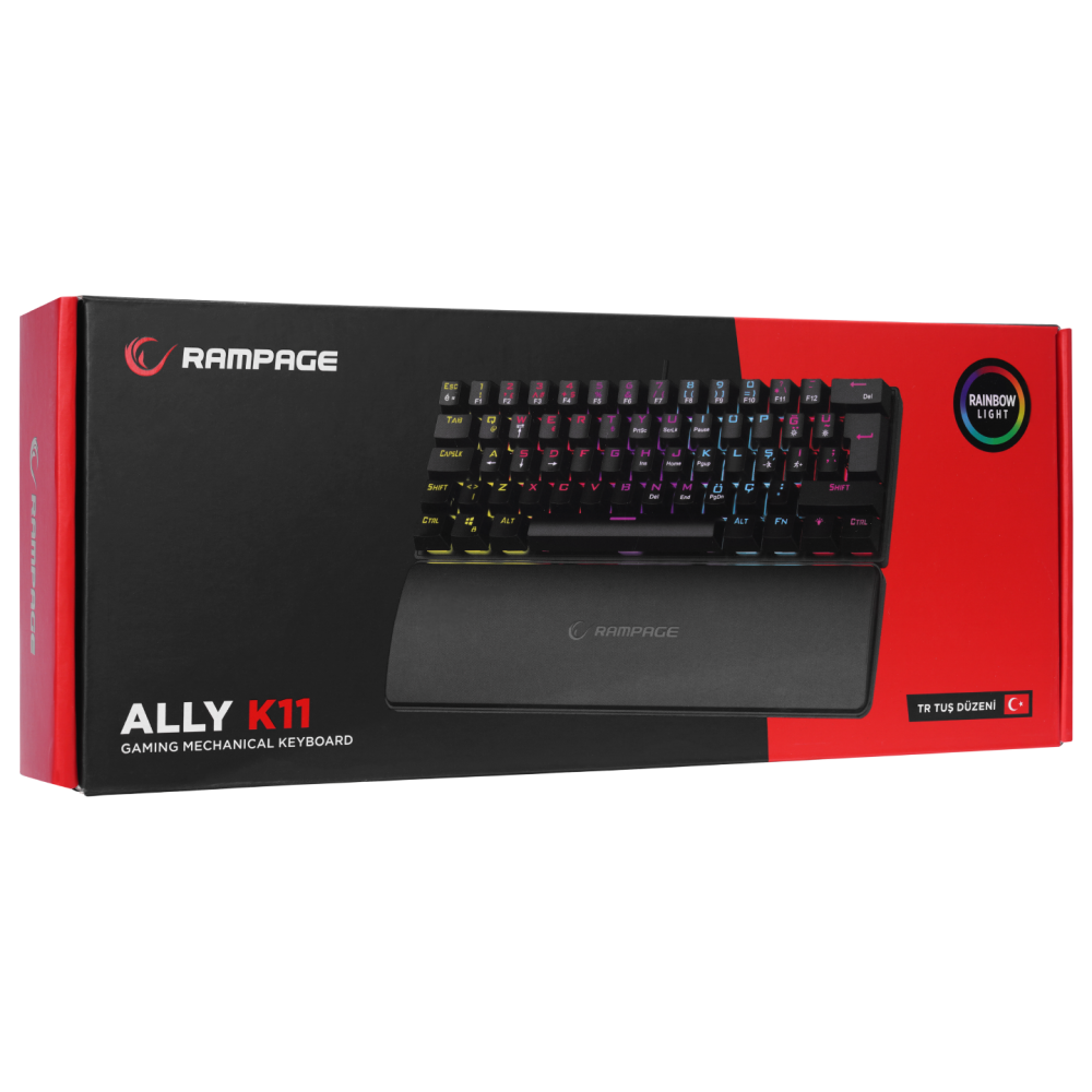 ALLY K11 Siyah Rainbow Q Bilek Destekli Blue Switch Gaming Oyuncu Klavye - Rampage