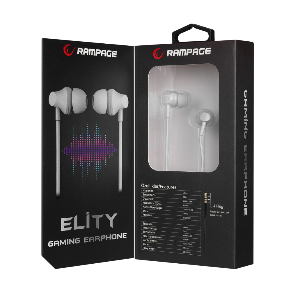 SN-R99 ELITY 3.5mm Kulak İçi Oyuncu Kulaklığı - Beyaz - Rampage