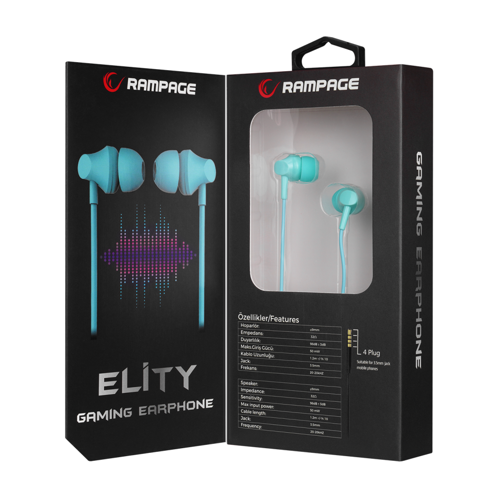 SN-R99 ELITY 3.5mm Kulak İçi Oyuncu Kulaklığı - Turkuaz - Rampage