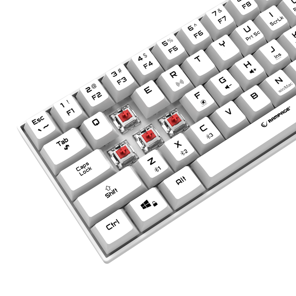 KB-RX63 B-ATOM Beyaz Bluetooth RED SWITCH Q 63 Tuşlu US Layout Mini Gaming Oyuncu Klavyesi - Rampage