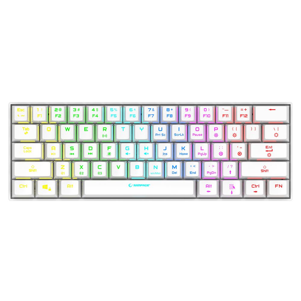 KB-RX63 B-ATOM Beyaz Bluetooth Brown Switch Q 63 Tuşlu US Layout Gaming Oyuncu Klavyesi - Rampage