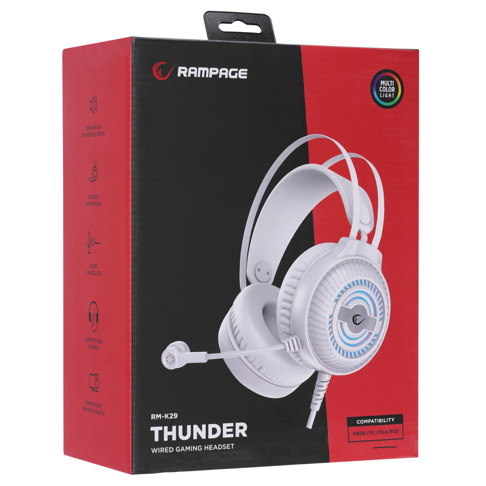 RM-K29 THUNDER 3.5mm Oyuncu Kulaklığı - Beyaz - Rampage
