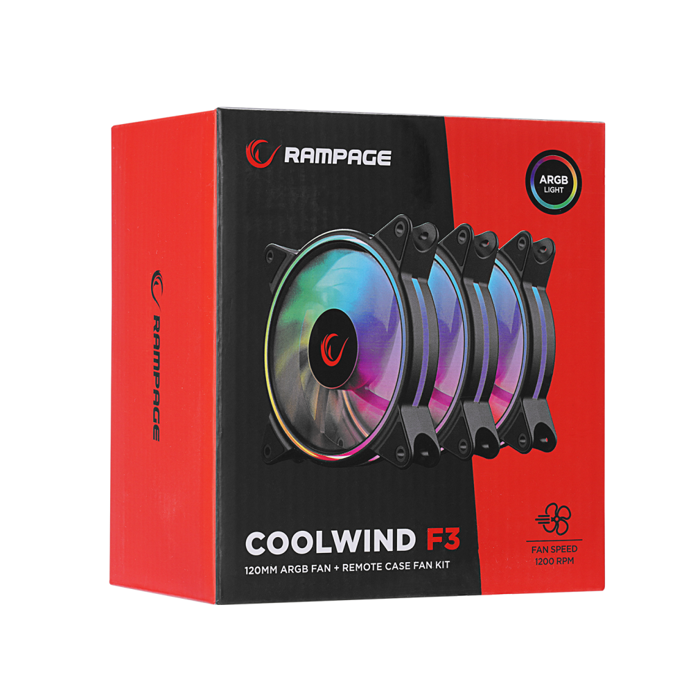 COOLWIND F3 3*12cm ARGB Fan + Kumanda 1200RPM Gaming Oyuncu Kasa Fan Kiti - Rampage