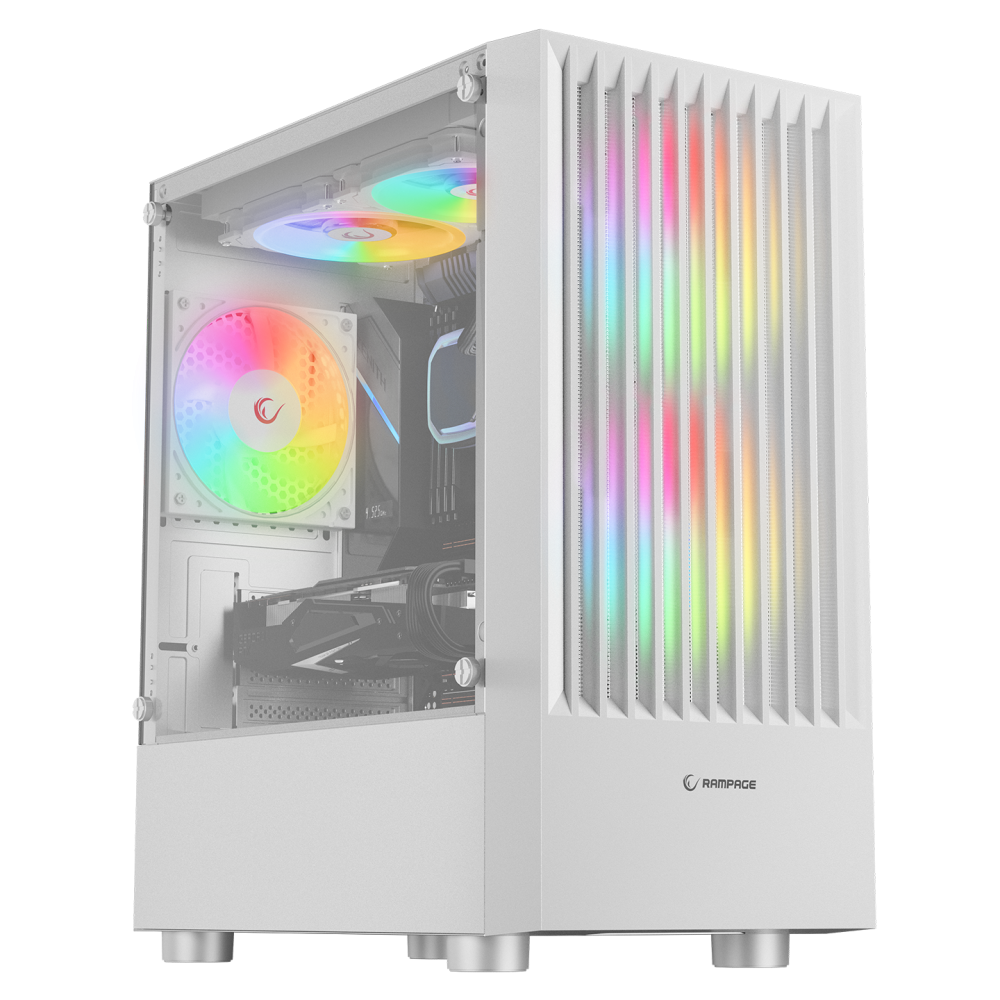 LYRA Mesh Temperli Camlı Beyaz 3* 12cm RGB Fan M-ATX Mid-T Gaming Oyuncu Kasası - Rampage