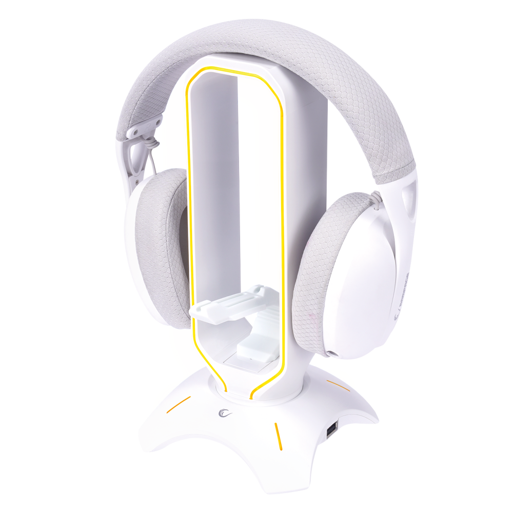 RM-H66 GUARD Beyaz RGB Işıklı 2*Usb Port Kulaklık İçin Stand - Rampage