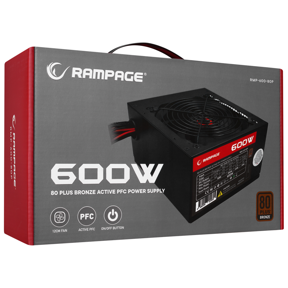 RMP-600-80P 600W 80Plus Bronze 12cm Fan Aktif PFC Power Supply - Rampage