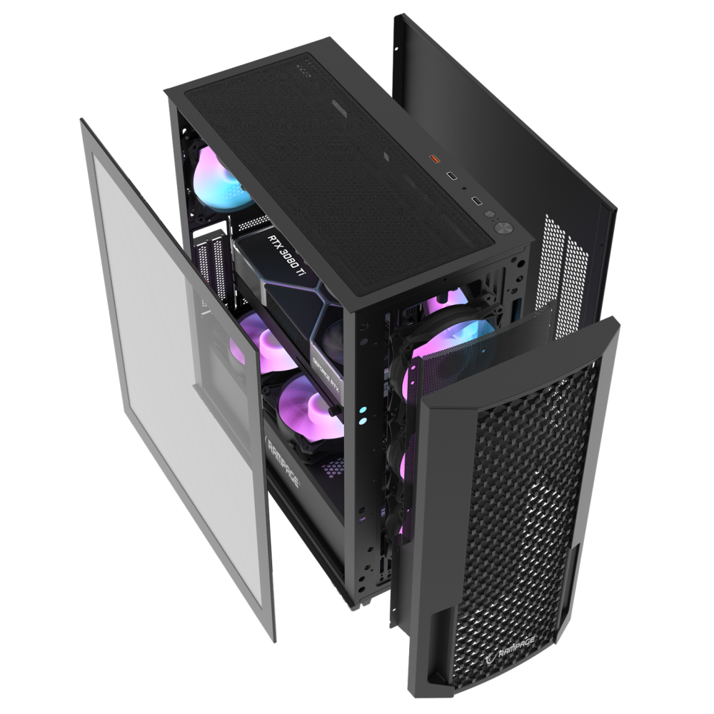 SHELOB Mesh+Temperli Cam 4*ARGB Infinity Fan+Hub E-ATX Mid-T Gaming Oyuncu Kasası - Rampage