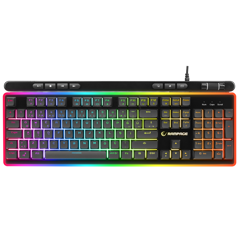 SHINE K14 Siyah USB RGB Backlight Membrane Gaming Oyuncu Klavye - Rampage
