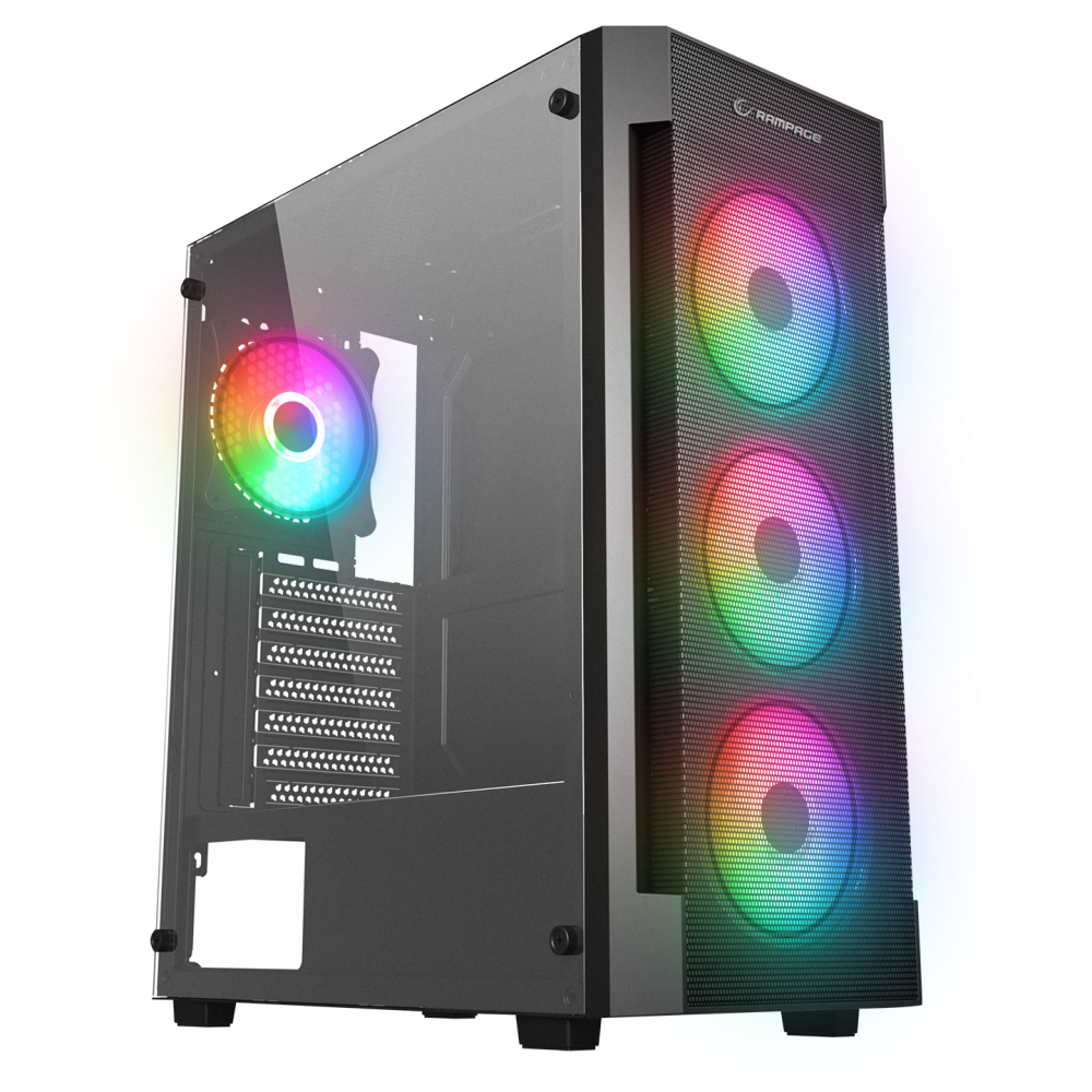 VIGILANT Mesh 650W 80+ BRONZE Siyah Temperli Camlı 4x12cm RGB Fan ATX Mid-T Gaming Oyuncu Kasası - Rampage