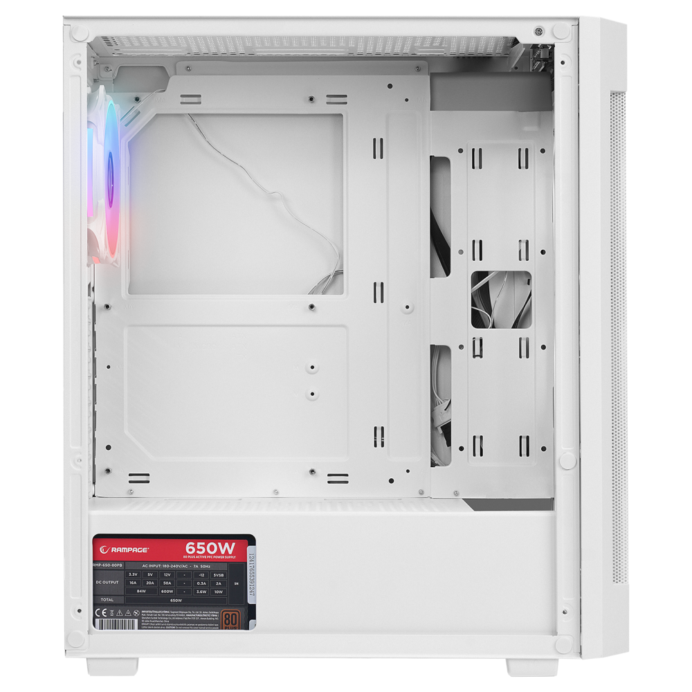 VIGILANT Mesh 650W 80+ BRONZE Beyaz Temperli Camlı 4x12cm RGB Fan ATX Mid-T Gaming Oyuncu Kasası - Rampage