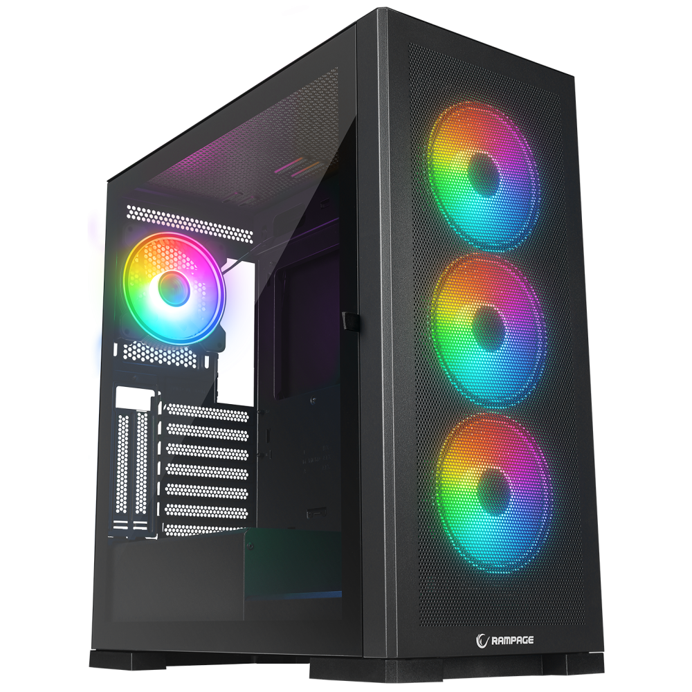 MAGNIFIC Mesh Manyetik Temperli Camlı Siyah 4*12cm RGB Fan ATX Mid-T Gaming Oyuncu Kasası - Rampage