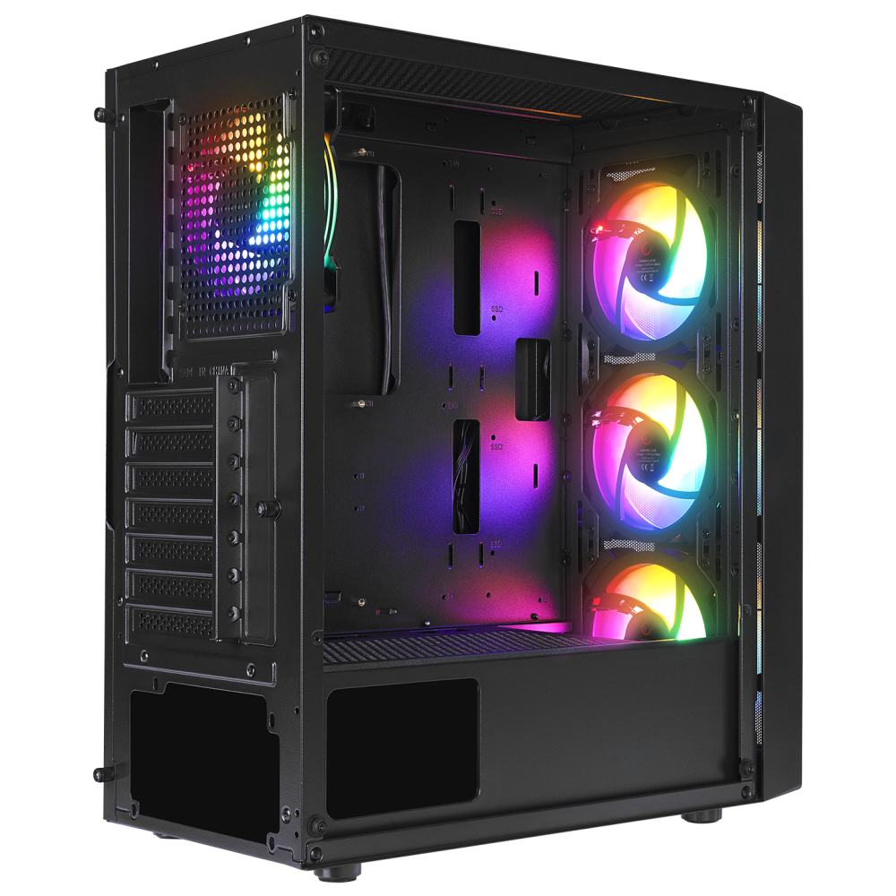 SLIDER Mesh LED Şerit Temperli Cam Siyah 4*12cm Sabit RGB Fan ATX Mid-T Gaming Oyuncu Kasası - Rampage