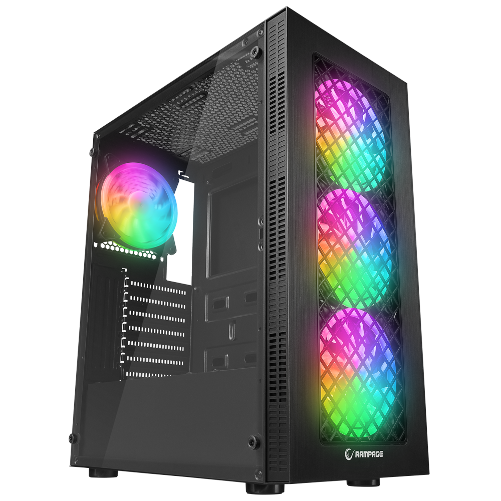 PLAID V1 Mesh Temperli Camlı 4x12cm Auto RGB Fan ATX Mid-T Gaming Oyuncu Kasası - Rampage