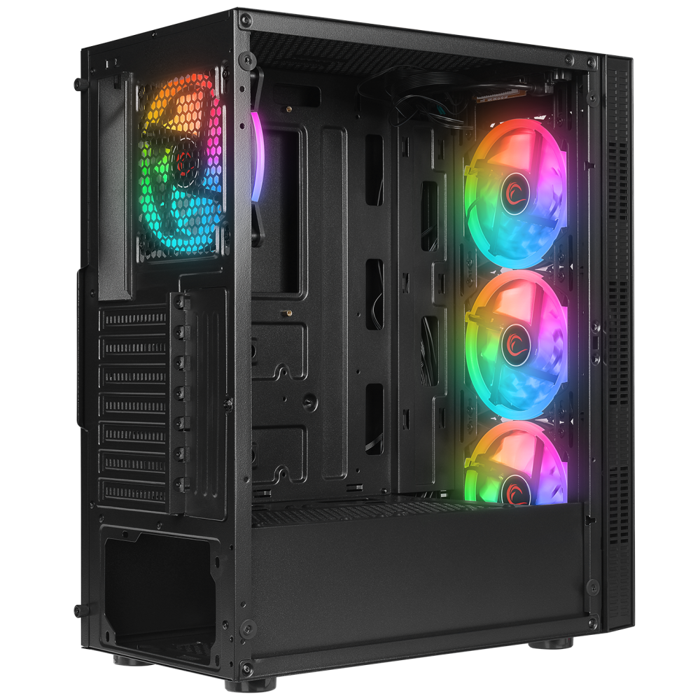 PLAID V1 Mesh Temperli Camlı 4x12cm Auto RGB Fan ATX Mid-T Gaming Oyuncu Kasası - Rampage