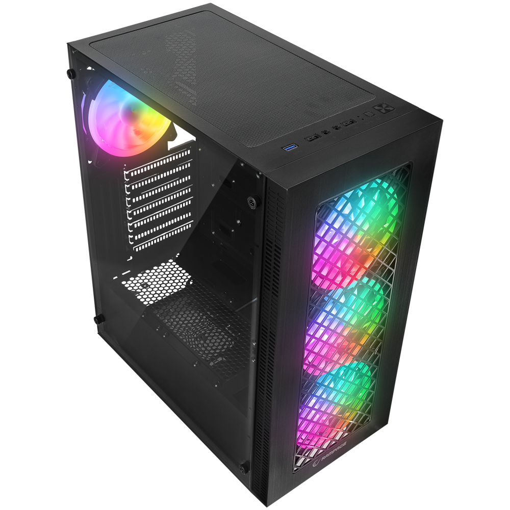 PLAID V1 Mesh Temperli Camlı 4x12cm Auto RGB Fan ATX Mid-T Gaming Oyuncu Kasası - Rampage