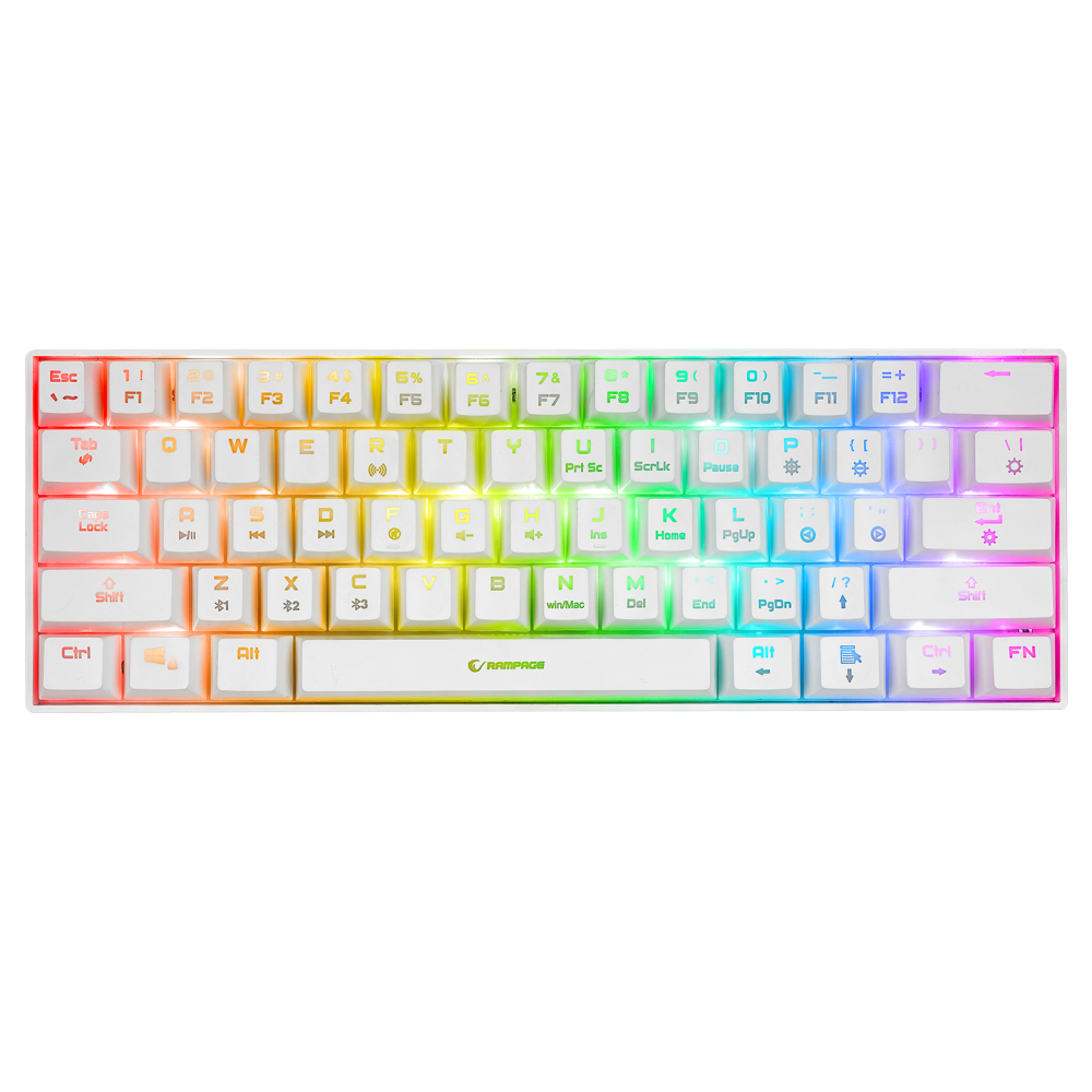 KB-RX63 B-ATOM Beyaz Bluetooth RGB Backlight RED SWITCH US Layout 63 Tuşlu Mini Gaming Oyuncu Klavyesi - Rampage