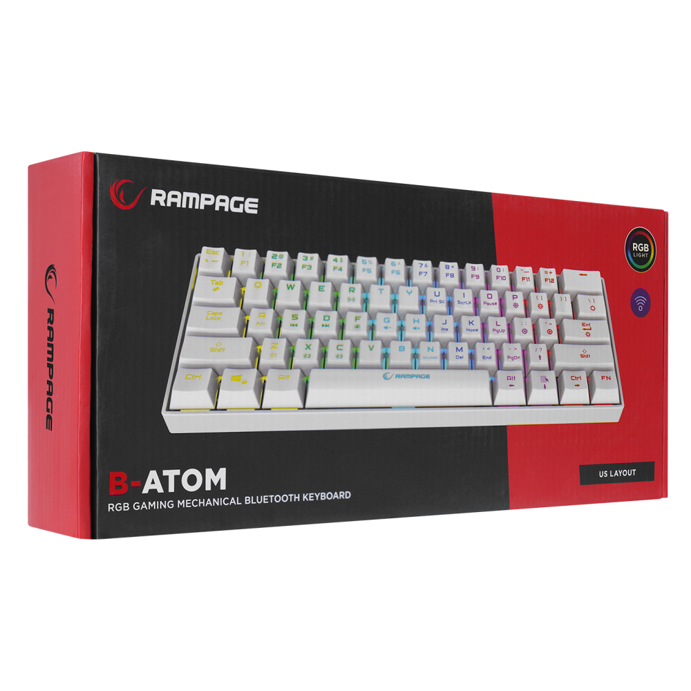 KB-RX63 B-ATOM Beyaz Bluetooth RGB Backlight RED SWITCH US Layout 63 Tuşlu Mini Gaming Oyuncu Klavyesi - Rampage