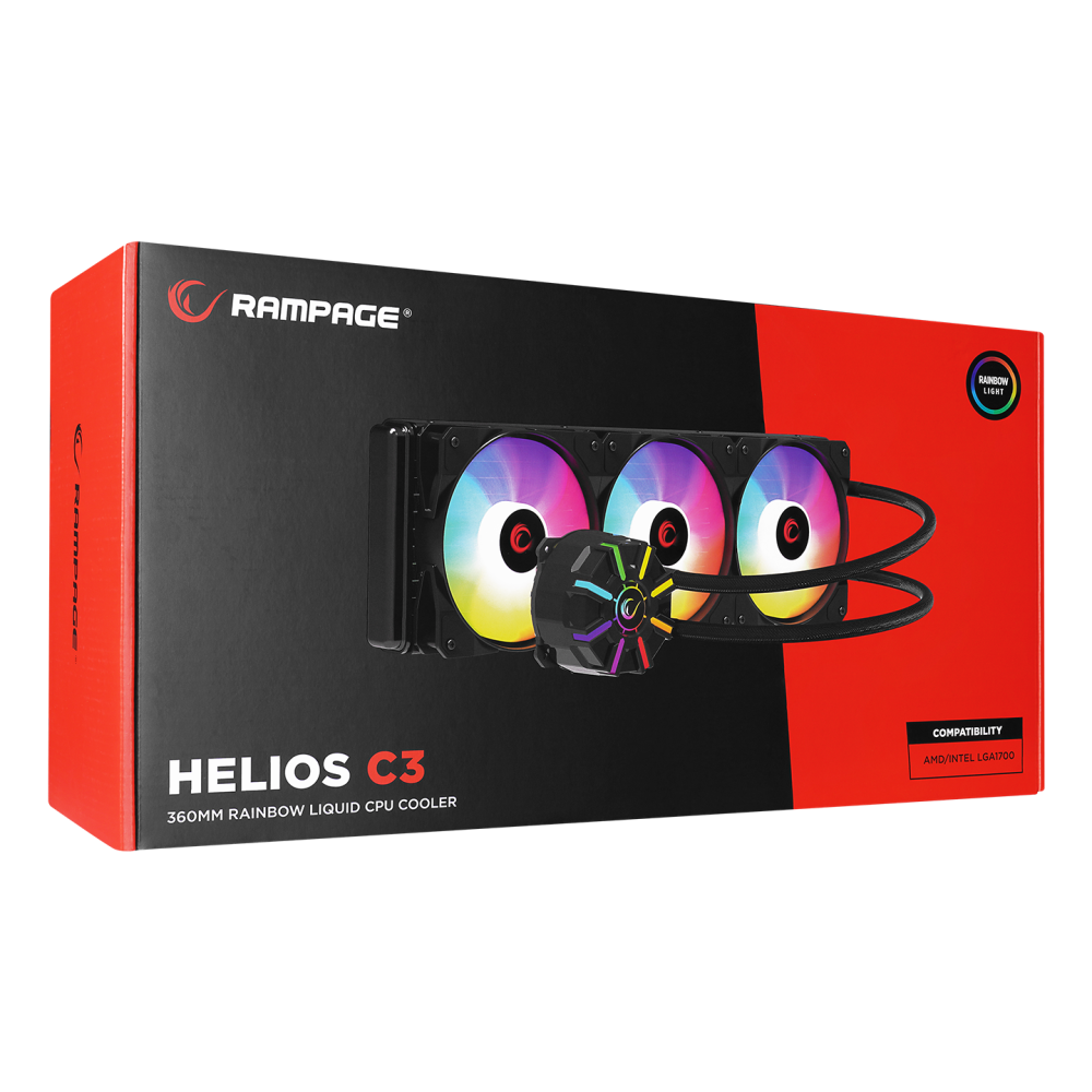 HELIOS C3 Siyah 68CFM 1800RPM Rainbow AMD AM5/INTEL LGA1700 360mm Sıvı Soğutmalı CPU Fan - Rampage