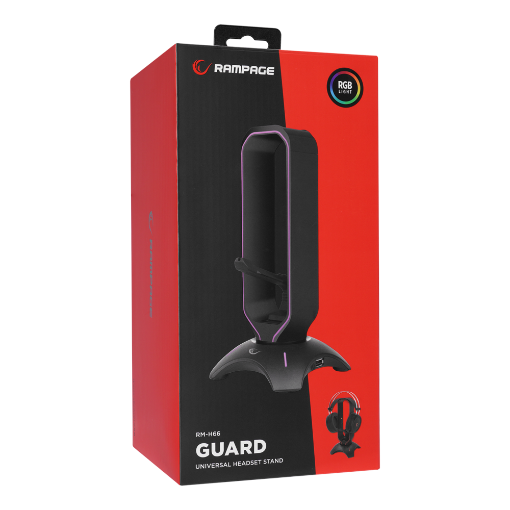 RM-H66 GUARD Siyah RGB Işıklı 2*Usb Port Kulaklık İçin Stand - Rampage