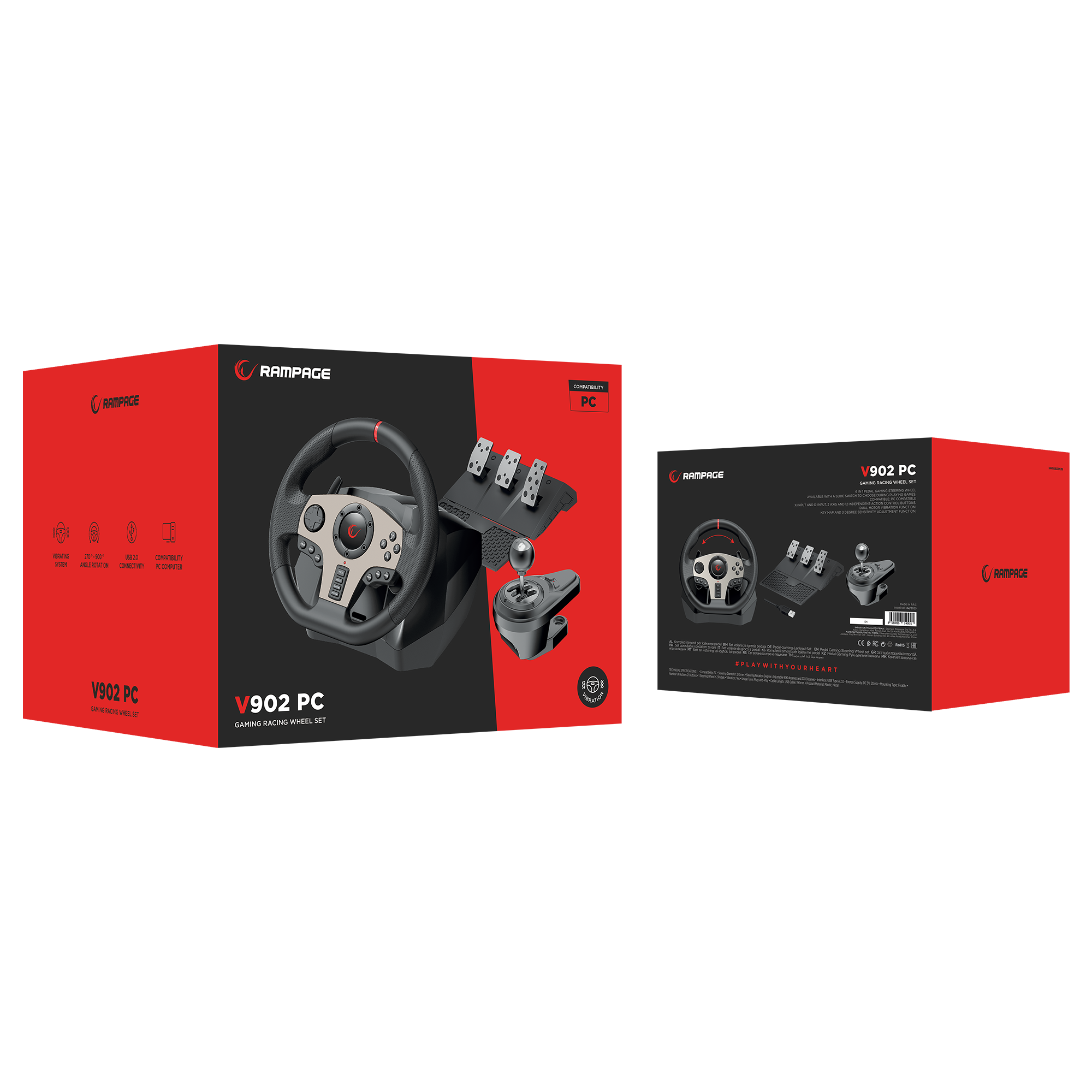 V902 PC - 3 Pedallı - El Vitesli Gaming Oyuncu Direksiyonu - Rampage