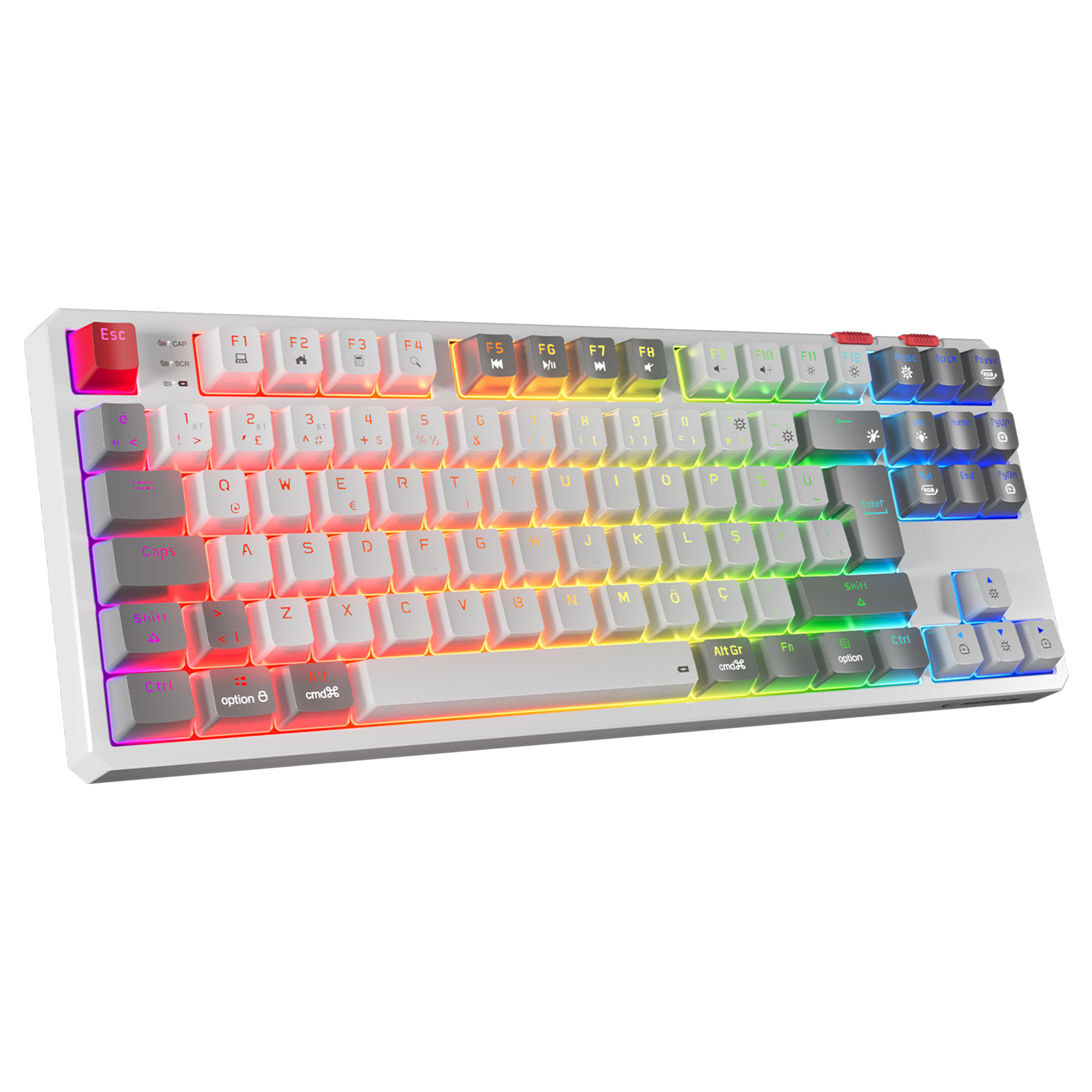 Yoru TKL Pro RGB Outemu Red Switch Mekanik Kablosuz Oyuncu Klavyesi-Beyaz/Gri