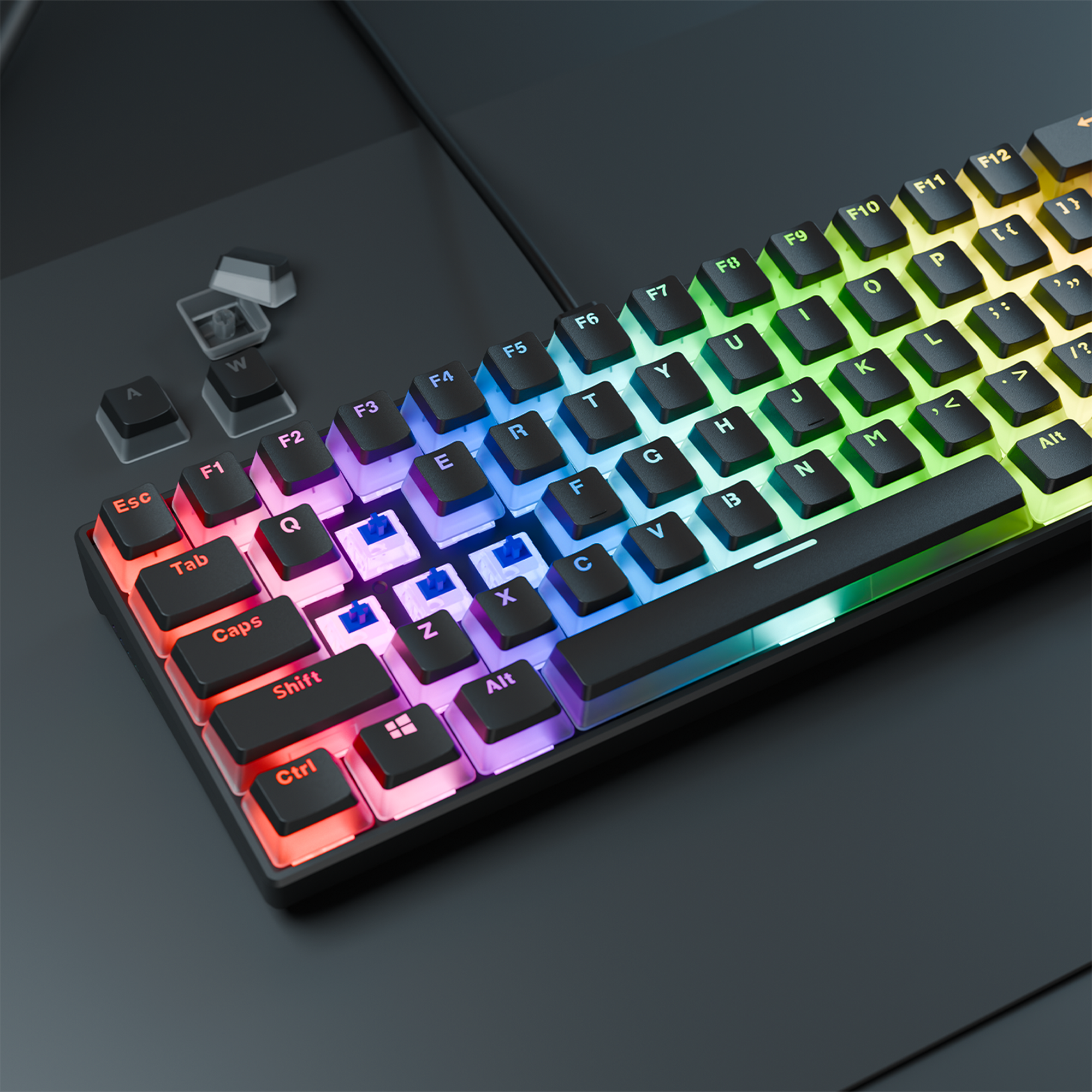 RADIANT K11 Siyah Type-C / Puding Tuşlu US Layout Blue Switch Gaming Oyuncu Klavye