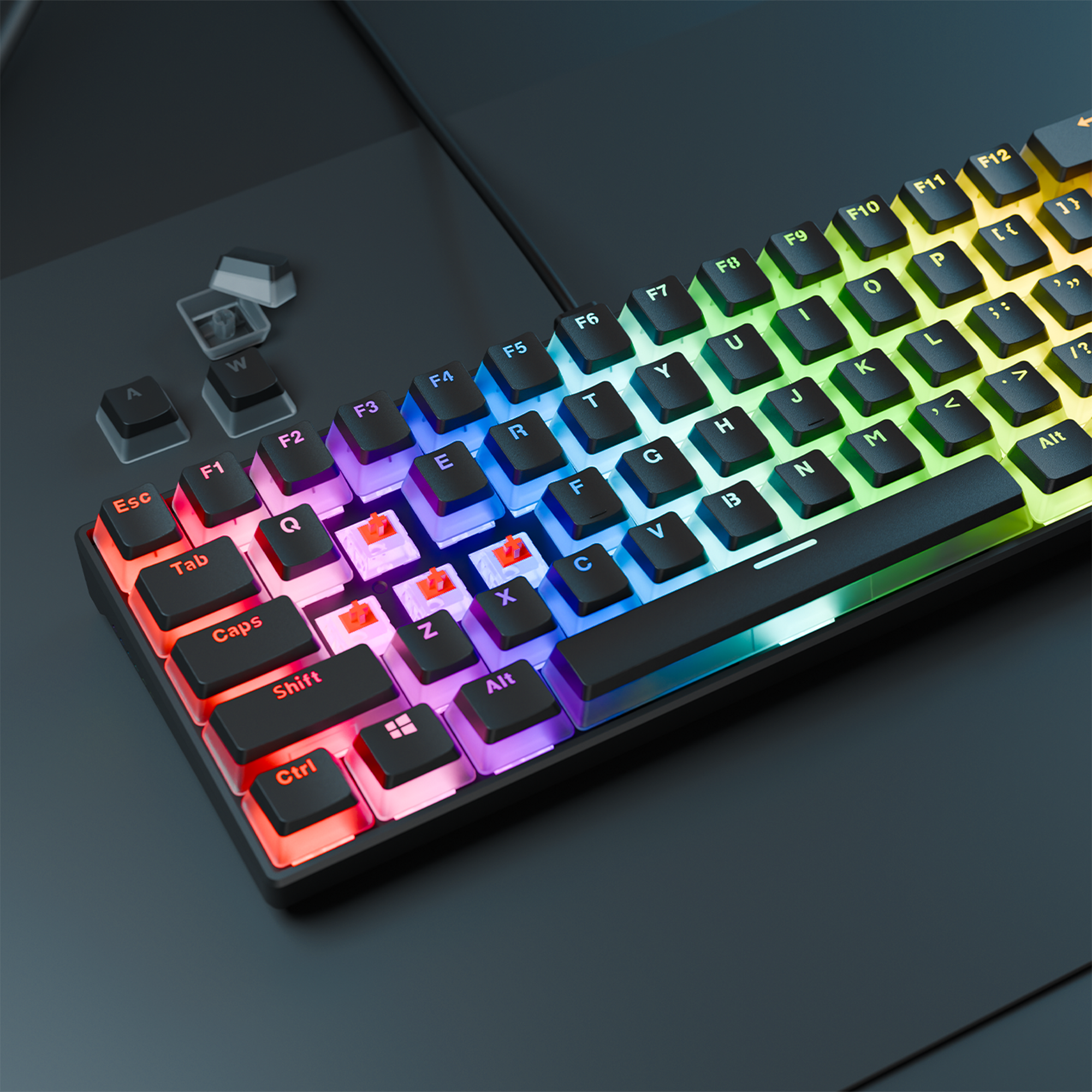 Radiant K11 Type-C / Pudding Key US Layout Red Switch Gaming Keyboard-Black