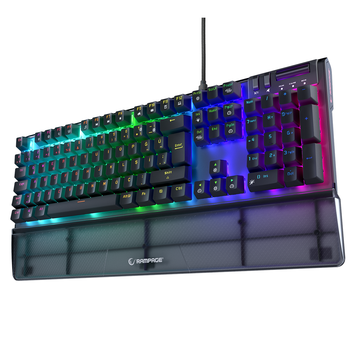 Carbon Siyah RGB Q Bilek Destekli Blue Switch Gaming Oyuncu Klavyesi - Rampage