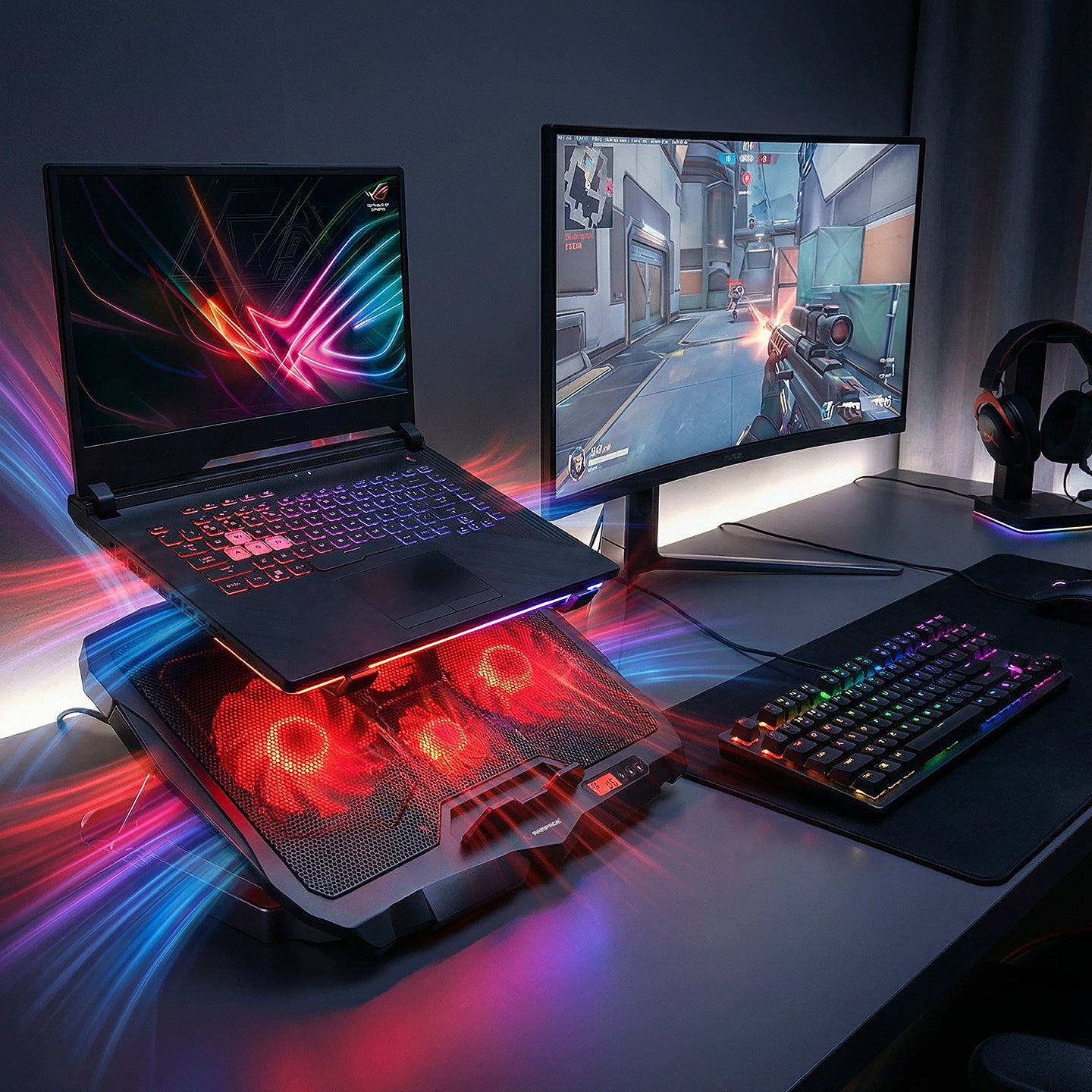 Kırmızı Ledli 2x125mm+2x70mm Fan 15-17 inç Notebook Soğutucu Stand