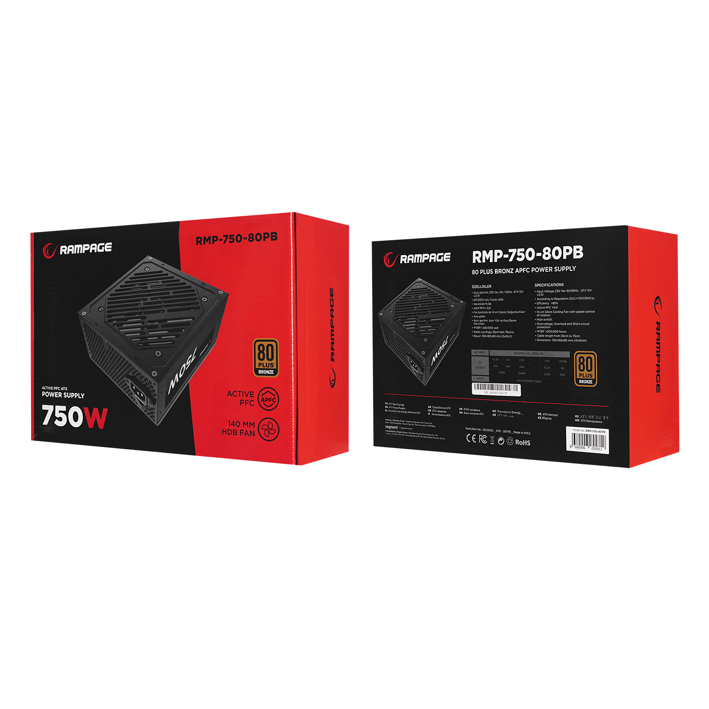 Rmp-750-80PB 750W 14cm Fan 80 Plus Bronze Certified Active Pfc Power Supply