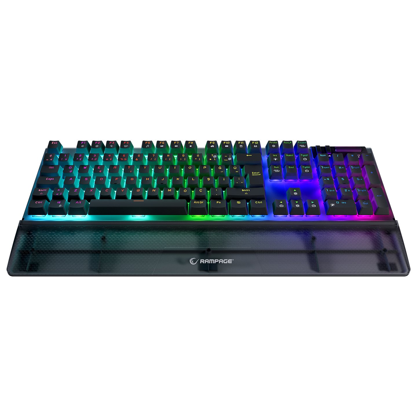 Carbon Siyah RGB Q Bilek Destekli Blue Switch Gaming Oyuncu Klavyesi - Rampage