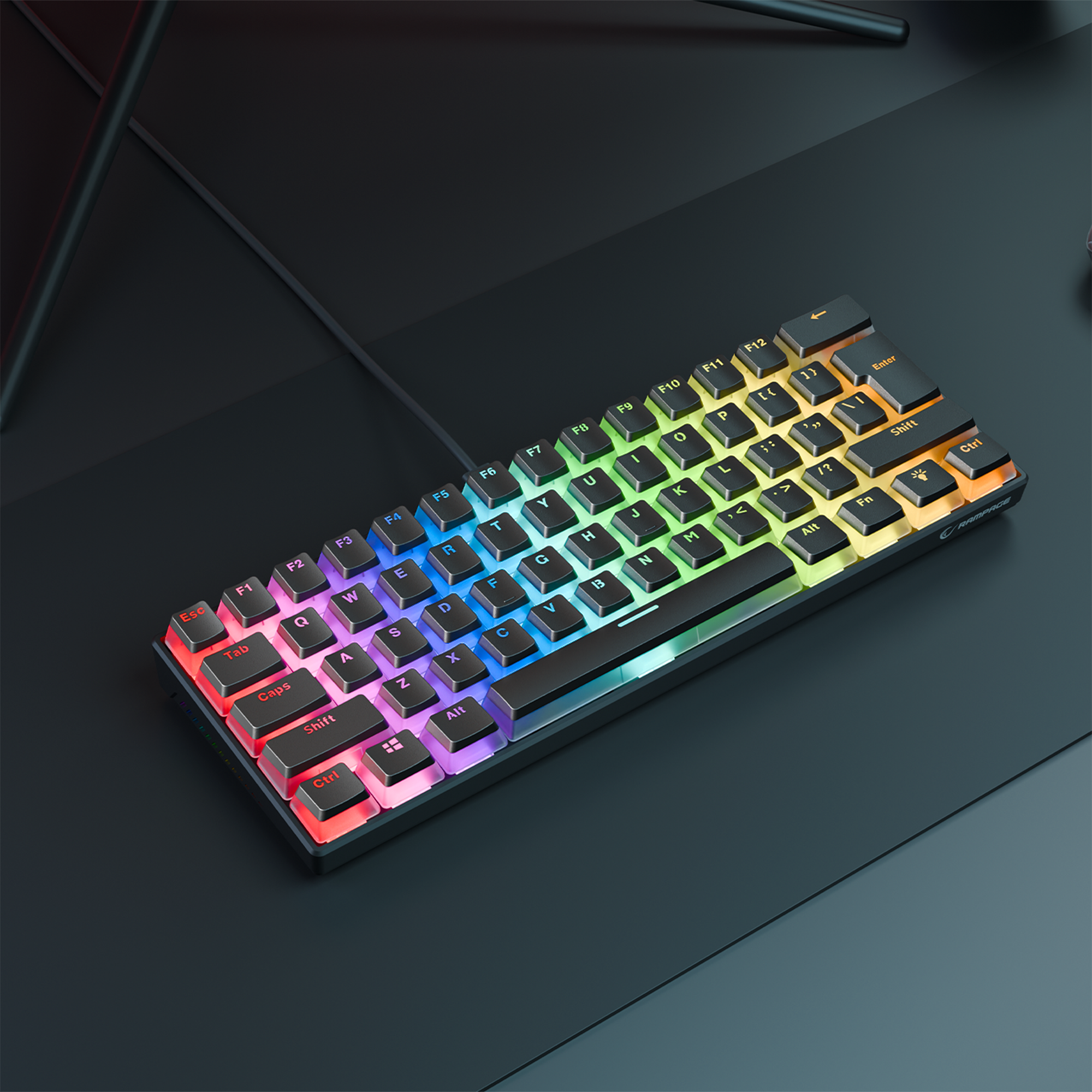 RADIANT K11 Siyah Type-C / Puding Tuşlu US Layout Blue Switch Gaming Oyuncu Klavye