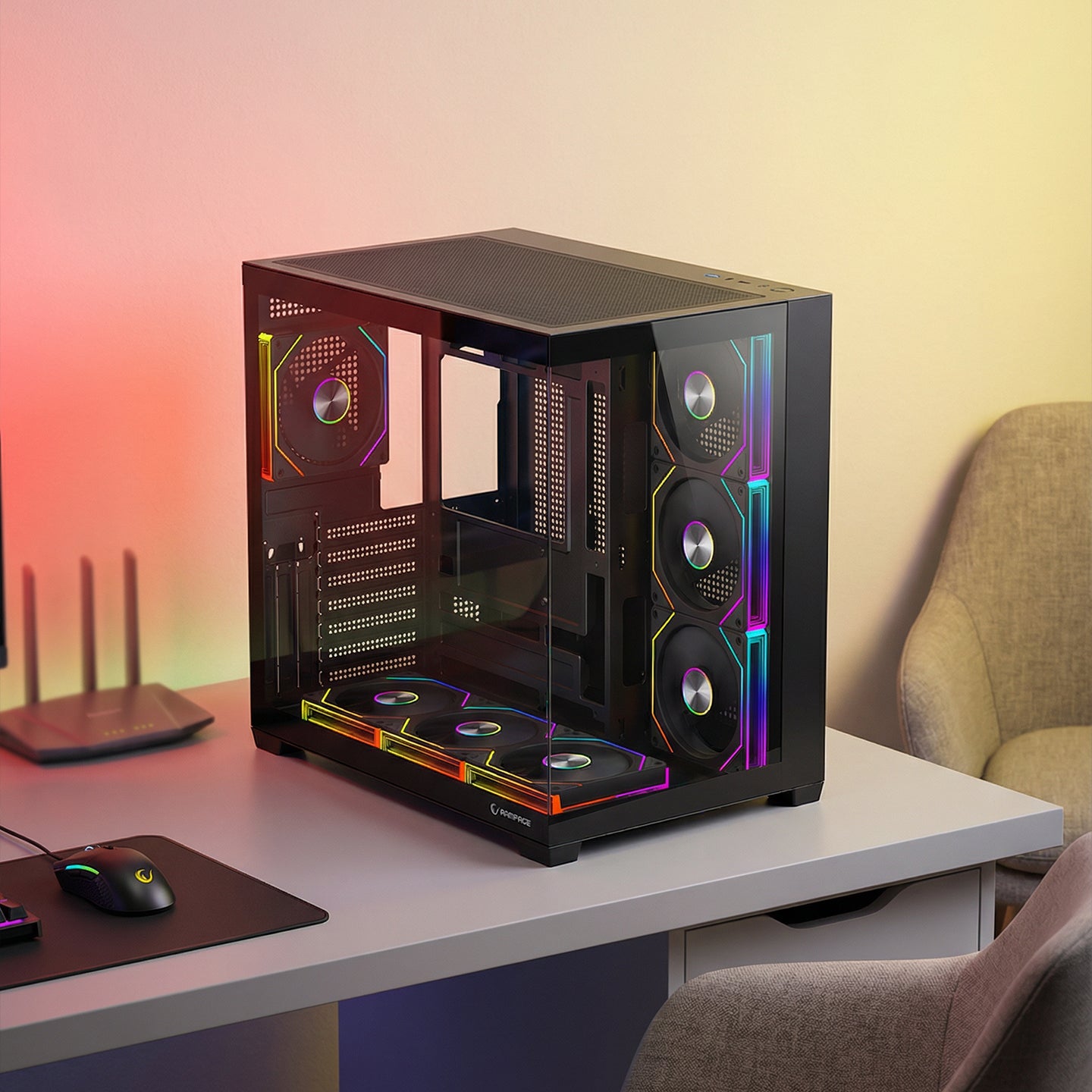 ARES V2 Temperli Camlı Siyah 7*12cm ARGB Pwm Fan + Kumanda ATX Mid-T Gaming Oyuncu Kasası