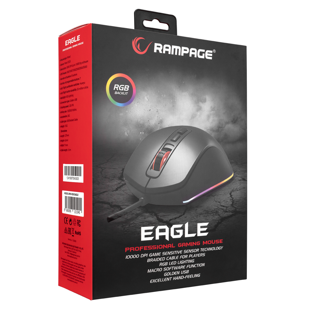 SMX-R58 EAGLE Usb Siyah 10000dpi RGB Ledli Makrolu Gaming Oyuncu Mouse - Rampage