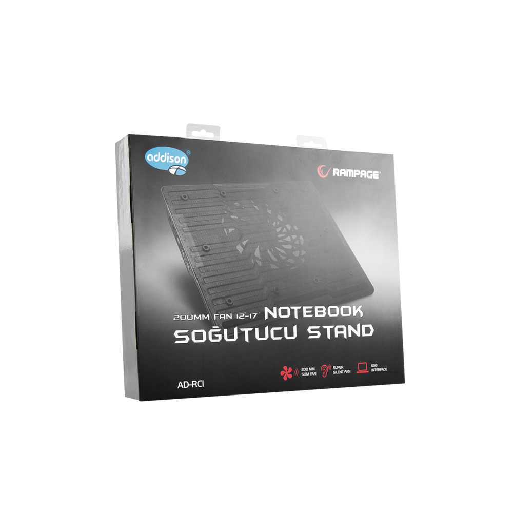 AD-RC1 Siyah 200mm Fan 14,1 -17,0 Ekstra Sağlam Notebook Soğutucu Stand - Rampage