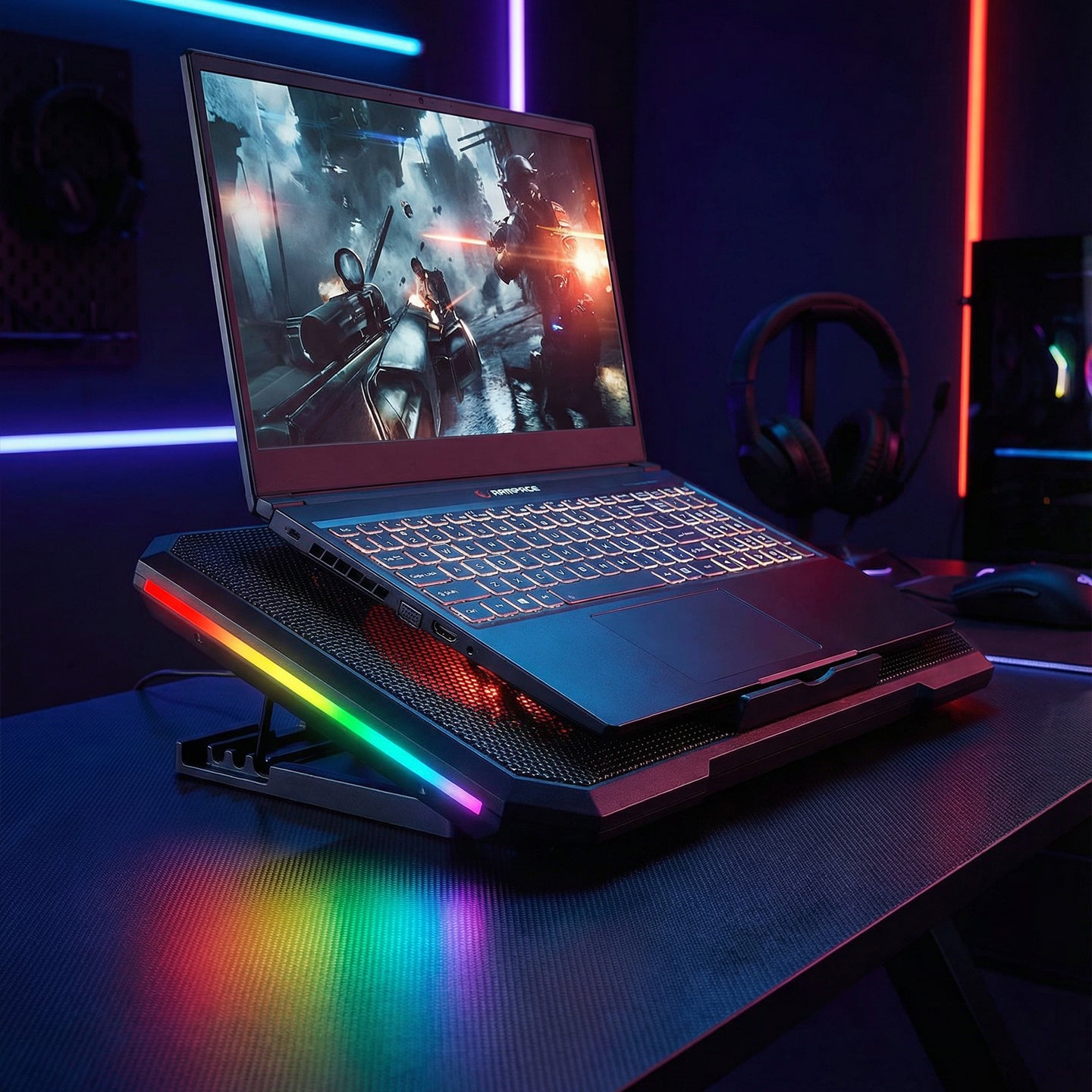 2 RGB Fan 15-17 inç Notebook Soğutucu Stand-Siyah