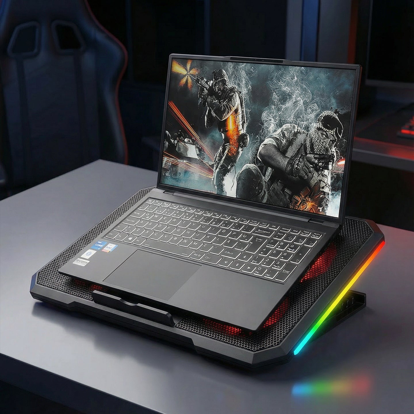 2 RGB Fan 15-17 inç Notebook Soğutucu Stand-Siyah