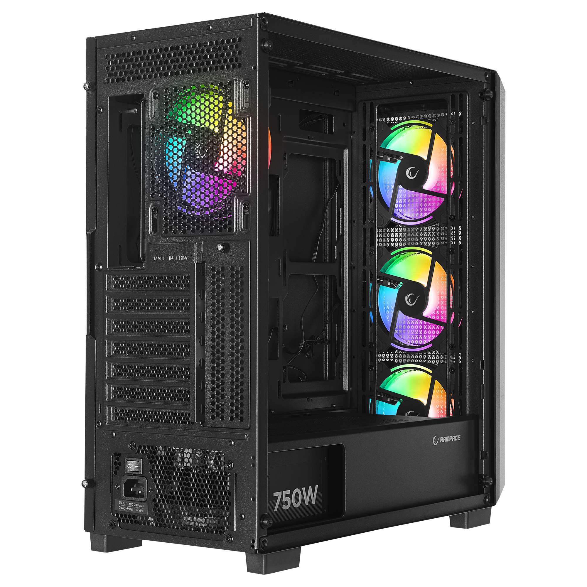 X-CHAIN - Temper Camlı 750W 80 Plus Bronze 4 Adet RGB Fanlı Gaming Oyuncu Kasası