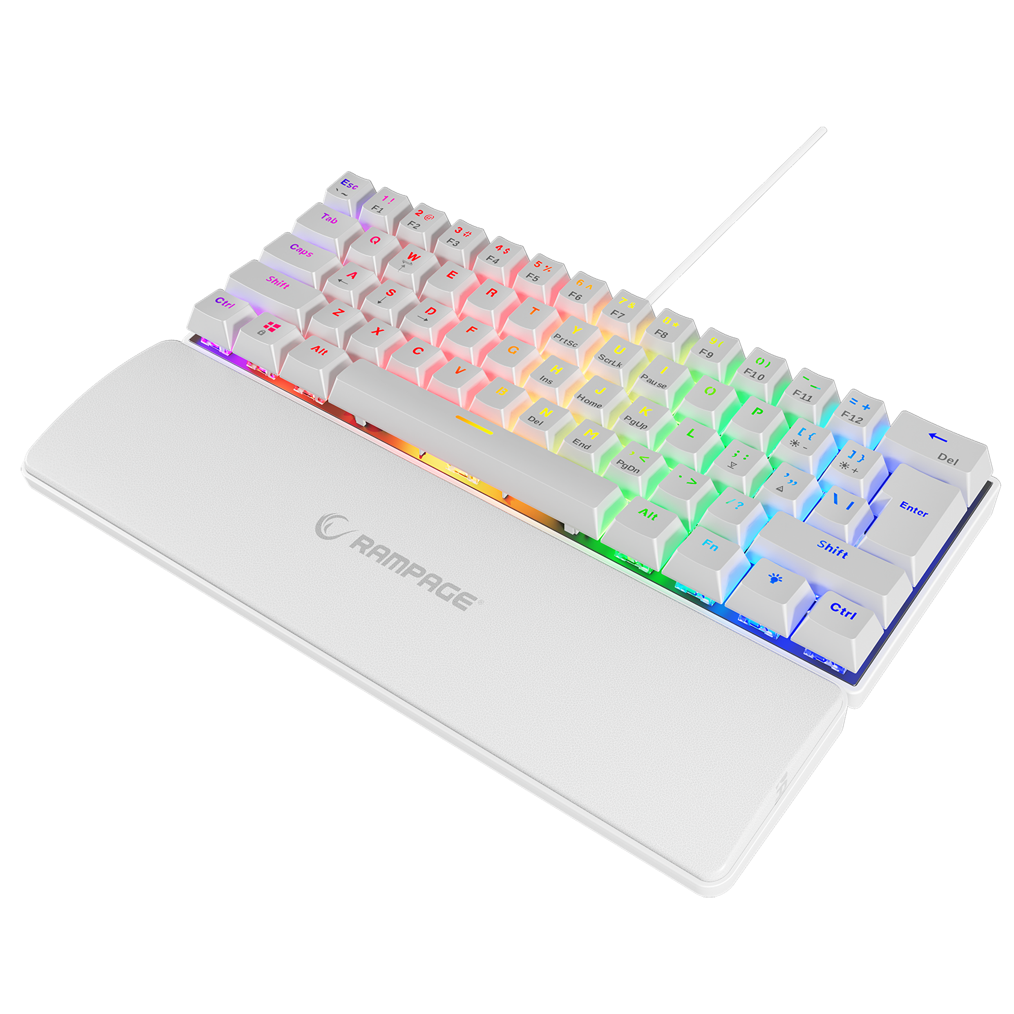 Plower K60 US Layout Wrist Rest Blue Switch Gaming Keyboard-White