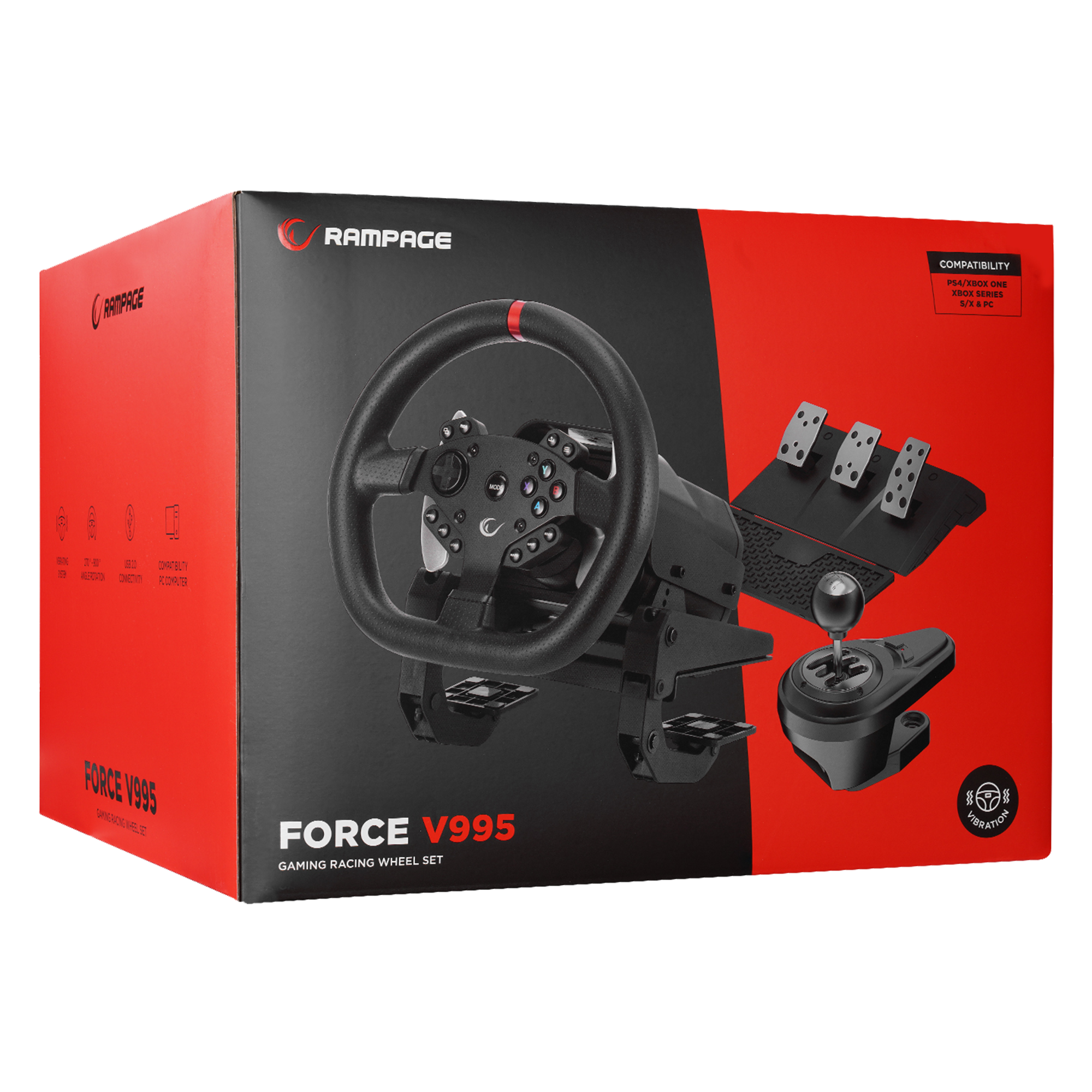 FORCE V995 PS4/PC/XBOX ONE/Xbox Series S/X 3 Pedallı -El Vitesi Gaming Oyun Direksiyonu