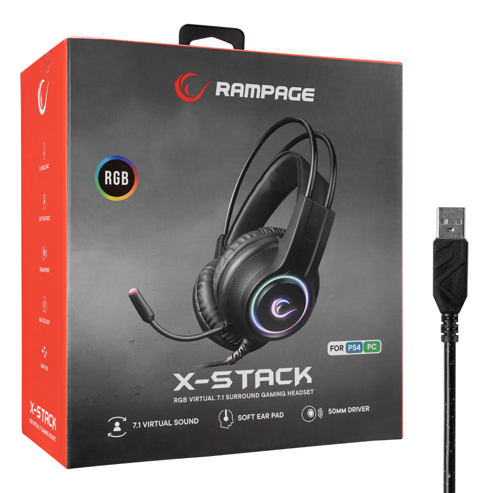 RM-K92 X-STACK RGB 7.1 Oyuncu Kulaklığı - Rampage