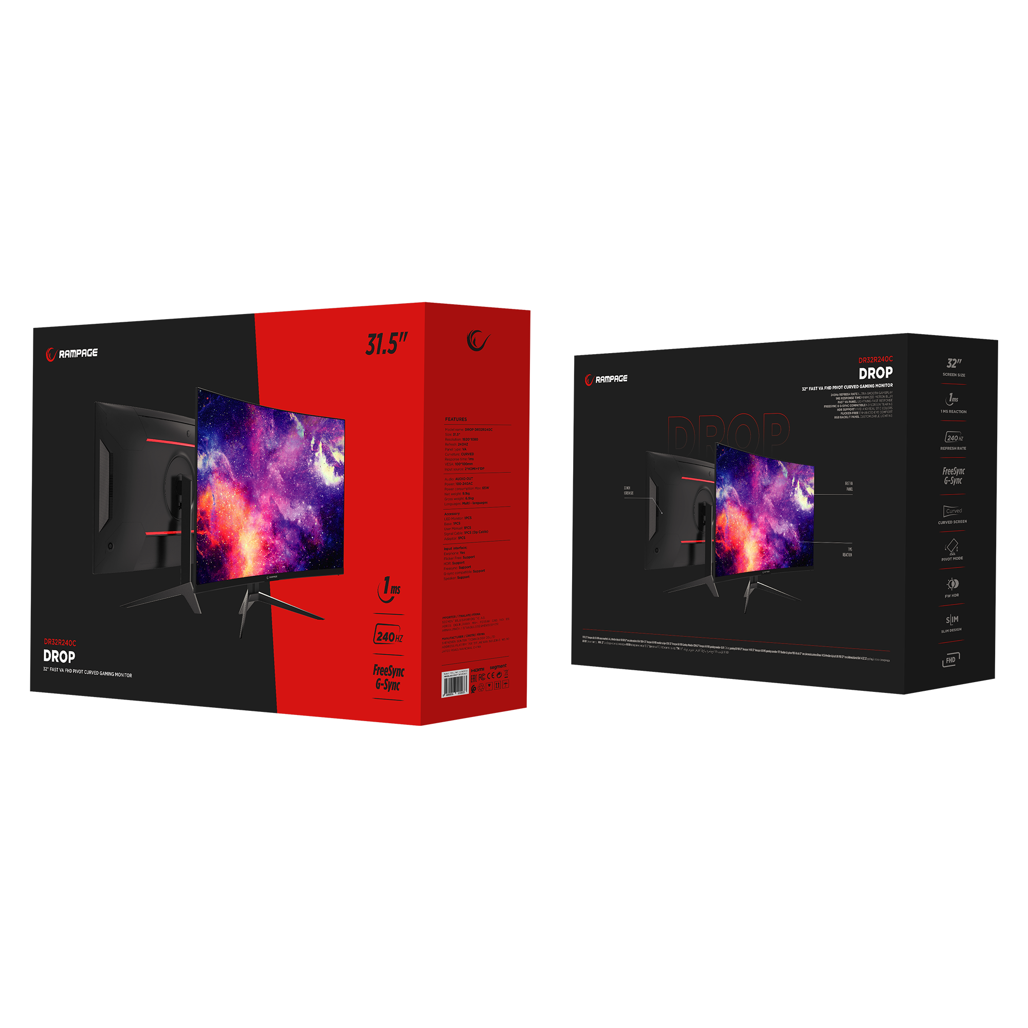 32" 240Hz 1ms CSOT VA FHD Freesync HDR RGB PC Curved Oyuncu Monitörü