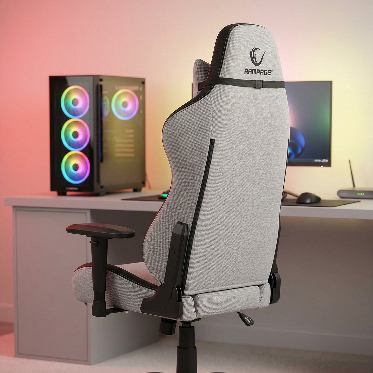 Üst Seviye Terletmez Kumaş Oyuncu Koltuğu-Gri/Siyah