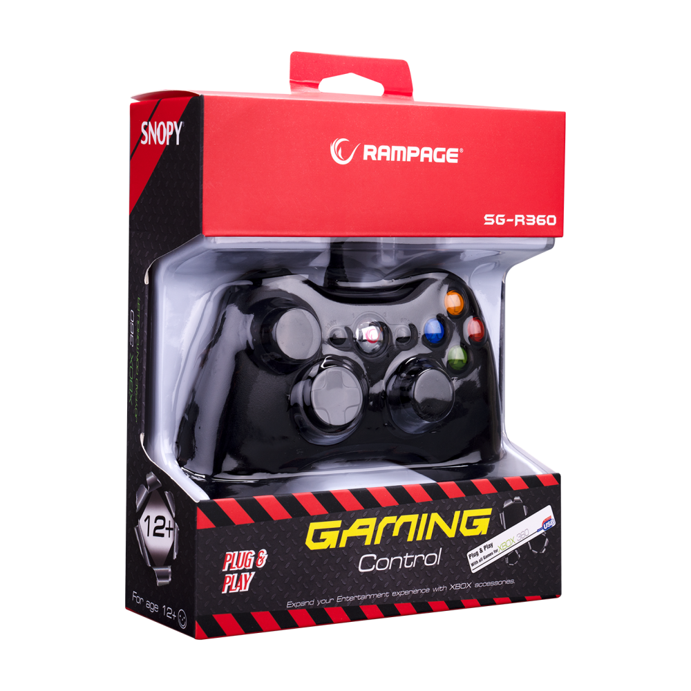 SG-R360 Siyah Xbox-360 ve USB PC Destekli Kablolu Gamepad Oyun Kolu - Rampage