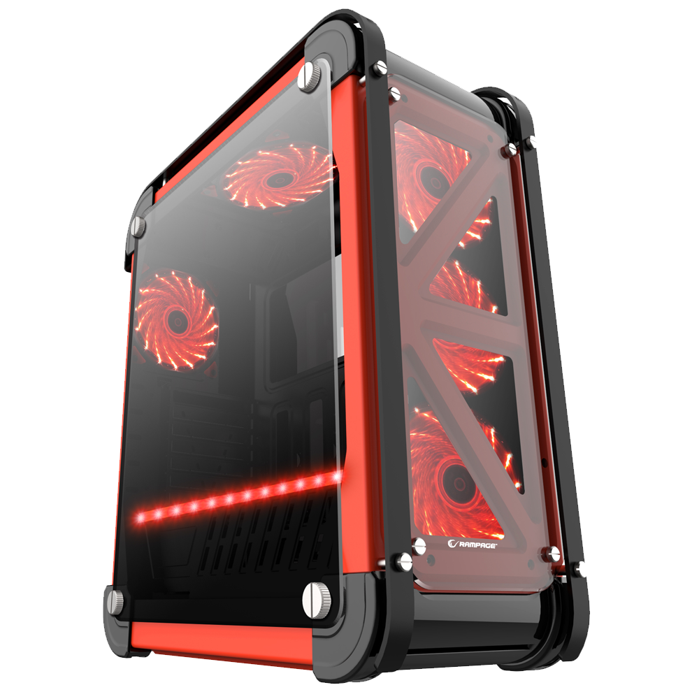 CASTLE 4x12cm RGB Fan Card Reader+Led Şerit Tempered Glass Çelik Gaming Oyuncu Kasası - Rampage