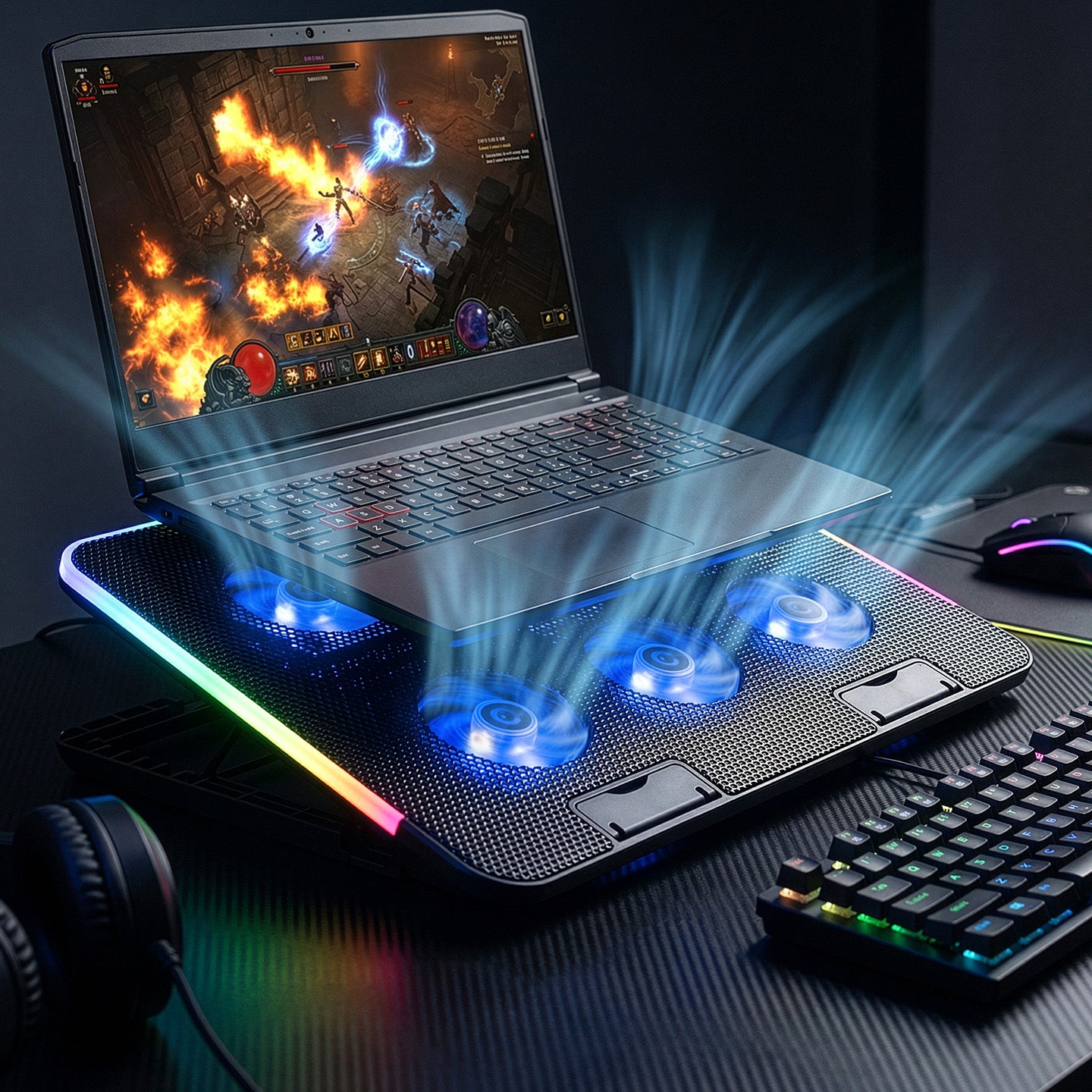 Sixpower R9 6 Fan RGB Telefon Tutuculu 15.6 inç Notebook Soğutucu Stand