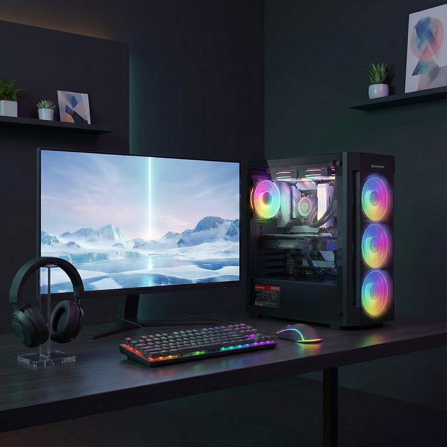 Vigilant Mesh 650W 80+ Bronze Temperli Camlı 4x12cm RGB Fan Atx Mid-T Oyuncu Kasası-Siyah