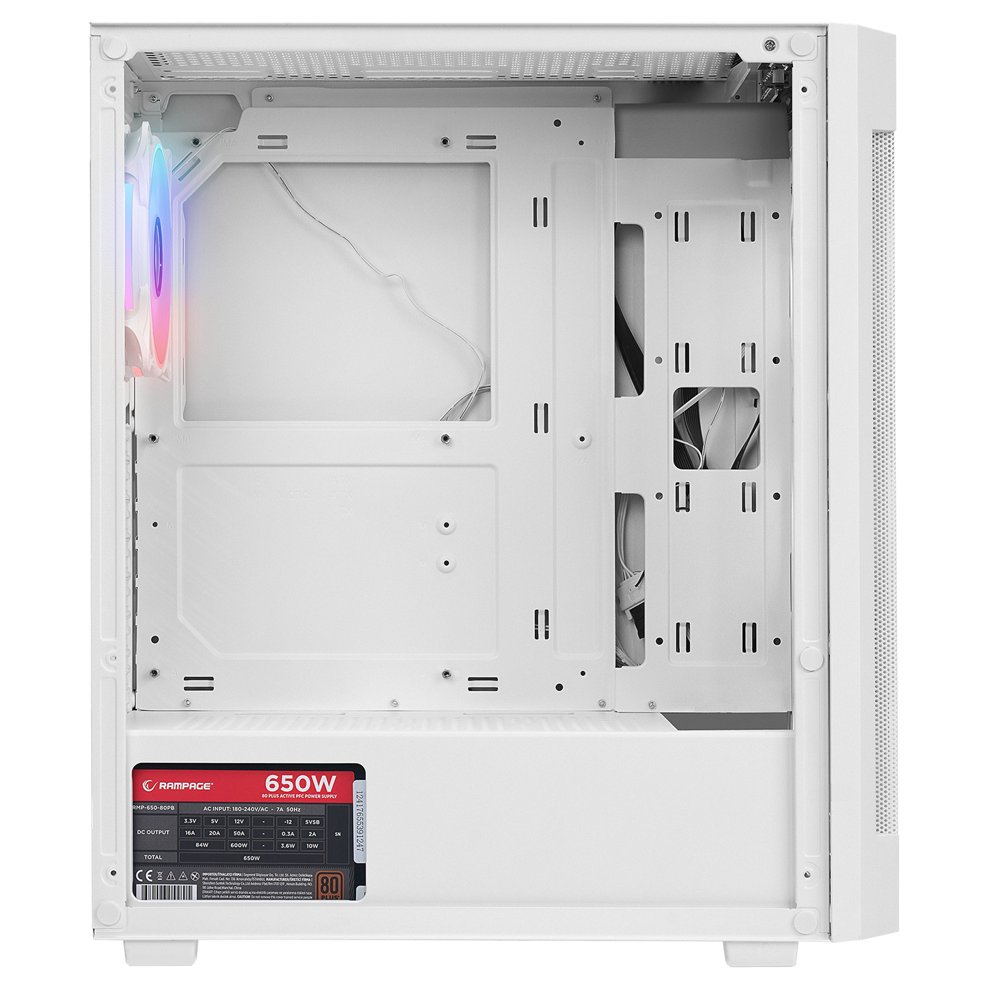 Vigilant Mesh 650W 80+ Bronze Tempered Glass 4x12cm RGB Fan ATX Mid-T Gaming Case-White