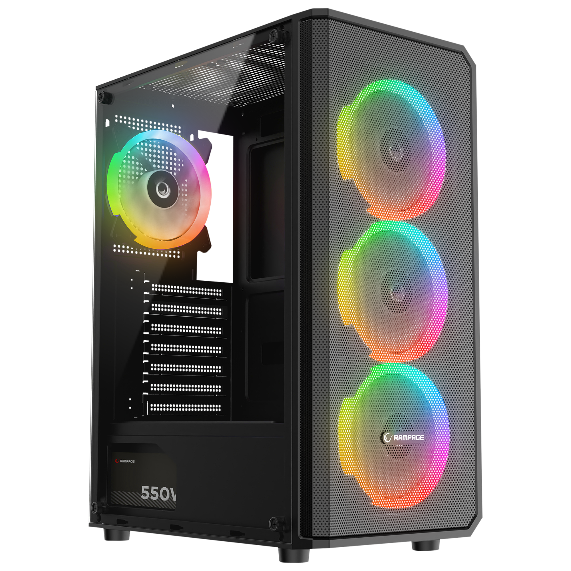 Helios Mesh 550W 80+ Bronze Tempered Glass 4x12cm Atx Mid-T Gaming Case-Black